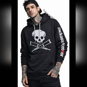 New jackass forever ❤️ Jackass Skull & Crutches Logo Black Hoodie Promo Movie